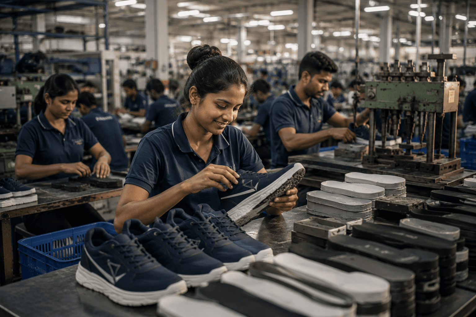 TEEMA factory workers crafting footwear with precision